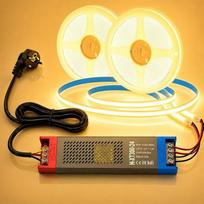 2 x 10 m COB LED juosta, 24 V, be dėmių šviesa, 2700 K, 16 000 LM, didelis ryškumas
