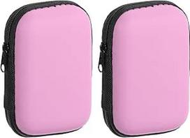 2 x ausinių dėklas, laidinių ausinių dėklas, EVA ausinių dėklas su užtrauktuku, mažas, su tinklelio kišenėle USB kabeliui, ausinėms, rožinis