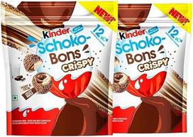 2 x Kinder Schoko-Bons Crispy po 67,2 g - traškūs šokoladiniai rutuliukai su švelniu kreminiu šokoladu ir pieno kremu