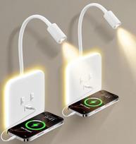 2 x vidaus LED sieninis šviestuvas, skaitymo lempa, sieninis šviestuvas su jungikliu, USB įkrovimo prievadas, 12 W vidaus sieninis šviestuvas, pasukamas 360° kampu, lankstus "Gooseneck" lovos skaitymo šviestuvas, 3000 K šiltos baltos spalvos, skirtas mieg