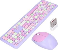2,4 G belaidžio klaviatūros ir pelės rinkinys, 110 pilno dydžio klavišų, ergonomiškas retro dizainas, tylūs klavišai, „Plug & Play“ funkcija (violetinės spalvos klaviatūra ir pelė)