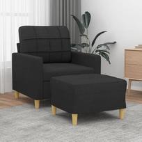 2-tig Sessel Set Schwarz Hocker Stoff ausgezeichneten Platz Entspannen Plaudern Lesen