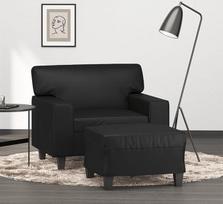 2-tig Sessel Set Schwarz Hocker Kunstleder Entspannung Plaudern Wohnzimmer Lesen