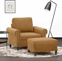 2-tig Sessel mit Hocker Set Braun Samt Sofa Couch ausgezeichneten Platz Entspannen Plaudern Fernsehen