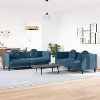 2-TLG. Mėlynos spalvos aksominė sofų komplektas su 4 apvaliais pagalvėliais, dvivietė ir trivietė sofos, svetainės sofa su patogia apmušalų danga, šiuolaikinis dizainas, tinkantis svetainei, paauglių kambariui ir svečių kambariui