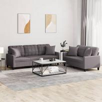 2-TLG. Sofagarnitur Grau Kunstleder, 138/198 cm Breite, mit Kissen, Robustes Metall-Sperrholzgestell, Schmutzabweisend für Wohnzimmer, Büro und Lounge