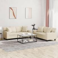 2-TLG. Sofų komplektas su pagalvėlėmis, kreminės spalvos dirbtinė oda: 2 dalių sofų komplektas iš dirbtinės odos – kreminės spalvos dirbtinės odos sofa 2-TLG. skirta svetainei