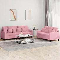 2-TLG. „Rosa Samt“ sofų komplektas su dviviete ir triviete sofa, įskaitant pagalvėles, baldų komplektas, skirtas svetainei ir svečių kambariui, su patogia sofa ir „lounge“ stiliaus dizainu