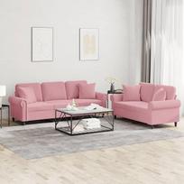 2-TLG. „Rosa Samt“ sofų komplektas su dviviete ir triviete sofa, minkštas baldų komplektas su pagalvėmis, skirtas svetainei ir paauglių kambariui, sofa su patogia gulėjimo funkcija ir atsipalaidavimo komfortu