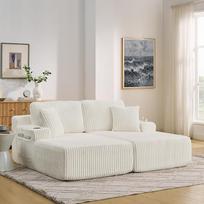 2-vietė sofa-lova – sulankstoma sofa su miego funkcija, sofa be atramų su gėrimų laikikliu ir žurnalų kišenėle, nedidelė velvetinė sofa, skirta svetainei ir darbo kambariui – smėlio spalvos