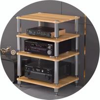 2/3/4-aukštė „Hi-Fi“ lentynų sistema, AV lentynos, multimedijos lentynos su reguliuojamais skyreliais, „Hi-Fi“ stovas, patefono stovas, multimedijos laikymo lentynos, garso ir vaizdo įranga (medžio spalvos, 60 x 48 x 80 cm (4 aukštai))