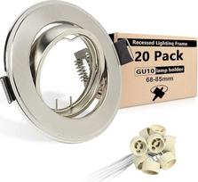 20 įleidžiamų LED prožektorių su GU10 lizdu, rėmas 68–85 mm, lubiniai prožektoriai, pasukami 360°, LED prožektoriai 230 V, apvalus montavimo rėmas iš šlifuoto nerūdijančio plieno su GU10 lizdu