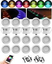 20 LED įleidžiami grindų žibintai, lauko RGBWW, skersmuo 31 mm, "Bluetooth" LED įleidžiami grindų prožektoriai, terasos įleidžiami prožektoriai, lauko, DC12 V 0,5 W IP67 vandeniui atsparus kiemo apšvietimas (RGB + šilta balta)