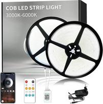 20 m reguliuojamos COB LED juostos 6000 K baltos spalvos 24 V lankstus COB LED juostų rinkinys, programėlės valdymas su nuotolinio valdymo pulteliu, ryški šviesa, skirta namų šventei, "pasidaryk pats" dekoracijoms