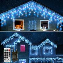 20 m, 540 LED lempučių, „Icicle“ tipo pasakų lempučių užuolaida lauke su kištuku, „Icicle“ tipo pasakų lemputės, Kalėdų apšvietimas, atspari vandeniui, su 108 lašeliais, skirta lauke, šventėms, vestuvėms, mėlyna + balta