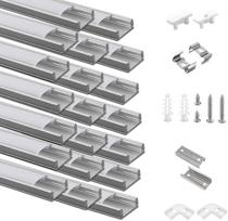 20 pakuočių LED profilių iš aliuminio 20 x 1 m, U formos aliuminio profiliai su pieno danga LED juostelėms, galiniais dangteliais ir laikikliu LED juostelėms, labai paprastas montavimas