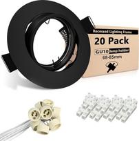 20 vnt. LED įleidžiamų prožektorių rėmelis, GU10, pasukamas montavimo rėmelis, 68 mm, juodi apvalūs lubiniai prožektoriai, 230 V, su GU10 lizdu (tinka LED arba halogeninėms lempoms)