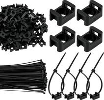 200 vnt. kabelių tvirtinimo juostų rinkinys, 200 reguliuojamų nailono kabelių tvirtinimo juostų, 150 mm, juodos spalvos, 200 prisukamų 15x10x7 mm kabelių tvirtinimo juostų laikiklių, skirtas kabelių tvarkymui namuose, biure, dirbtuvėse
