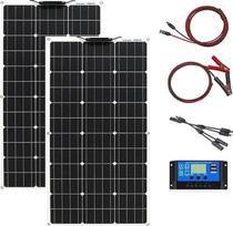 200 W 12 V lankstusis saulės baterijų rinkinys, 2 vnt. 100 W 12 V monokristalinis lankstusis saulės modulis su 20 A įkrovimo reguliatoriumi, skirtas 12 V/24 V akumuliatoriui, kemperiui, nameliui ant ratų, furgonui, jachtai, balkonui