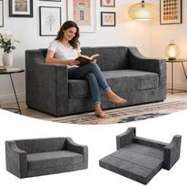 202 cm sofa lova, sulankstomas čiužinys su miego funkcija, patogi išskleidžiama sofa lova miegamojo kėdė, modulinė lovos sofa, sofa lova svetainei, miegamajam (pilka)