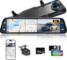 2026 m. naujausias 12,5 colių 4K galinio vaizdo kamera-veidrodis su belaidžiu „CarPlay“ ir „Android Auto“ palaikymu, vaizdo registratorius-veidrodis su parkavimo pagalba, navigacija, ciklinio įrašymo funkcija, „Bluetooth“, „Mirror Link“, WDR, AUX ir 64 G