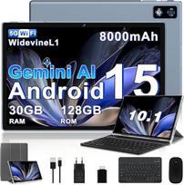 2026 m. planšetinis kompiuteris, 10 colių, „Android 15 Gemini AI“, 30GB RAM + 128GB ROM (TF iki 2 TB), aštuonių branduolių procesorius, 2,0 GHz, 8000 mAh, „GMS“, 1280×800, „Widevine L1“, GPS, OTG, 5G, „Wi-Fi 6“ ir „Bluetooth 5.0“, planšetinis kompiuteri