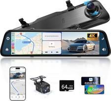 2026 Naujausias 12,5 colio 4K galinio vaizdo kameros veidrodis su belaidžiu "CarPlay" "Android" automobiliu, prietaisų kameros veidrodis su parkavimo pagalbos navigacija Kilpa įrašymas "Bluetooth" veidrodžio ryšys WDR AUX 64G SD kortelė