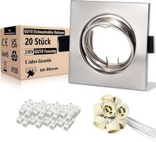 20x LED įleidžiamų prožektorių rėmas su GU10 lizdu, 68 mm, šlifuotas, kvadratinis | Įleidžiamų prožektorių rėmas GU10, apvalus, iš šlifuoto nerūdijančio plieno, pasukami, lubiniai prožektoriai, skirti svetainei, miegamajam, virtuvei ir prieškambariui