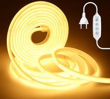 220 V COB neoninė LED juosta, lipni, reguliuojamo ryškumo, 240 LED/m, IP65 atsparumas vandeniui, difuzinės lanksčios LED juostos, galima karpyti kas 10 cm, tiesioginis prijungimas (šilta balta, 10 m)