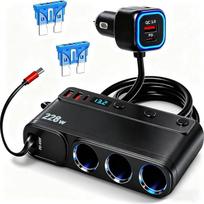 228 W "viskas viename": cigarečių žiebtuvėlio ilgintuvas su 3 kištukiniais lizdais 12 V 24 V cigarečių žiebtuvėlio USB C automobilinis adapteris 65 cm ilginamas kabelis, suderinamas su sėdynių šildymu, prietaisų kamera, "iPhone", "Samsung Sat Nav