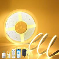 24 V COB LED juosta, 2700 K, šiltai balta, reguliuojamo apšvietimo LED juosta su nuotolinio valdymo pultu, išmaniąja programėle, "Alexa", 320 LED/M, skirta virtuvei, vonios kambariui, miegamajam, "pasidaryk pats" LED juosta 10 m