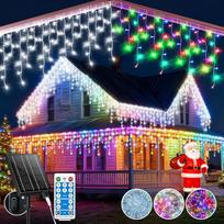 2500 mAh saulės energija maitinamos lauko „Icicle“ girliandos, 25 + 5 m, 800 LED, „3-in-1“ vandeniui atsparios LED „Icicle“ girliandos su 8 režimais, laikmačiu ir atminties funkcija, Kalėdų apšvietimas lauke, baltos + spalvotos
