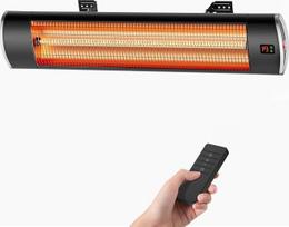 2500 W terasos šildytuvas, infraraudonųjų spindulių šildytuvas su nuotolinio valdymo pultu, IP65 atsparus vandeniui, skirtas sodui, restoranui, garažui ir pavėsinei, juodos spalvos