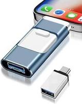 256GB USB atmintinė „iPhone“, „4-in-1“ MFi sertifikuota USB atmintinė telefonams ir planšetėms, USB 3.0 atmintinė – greitaeigis „flash“ diskas, nereikia diegti programėlės (nauja, mėlyna)