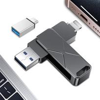256GB USB atmintinė, skirta „iPhone“ ir „iPad“ įrenginiams, „MFi“ sertifikuota „Lightning“ 3-in-1 išorinė atmintinė, suderinama su „iOS“, „MacBook“, „Android“ išmaniaisiais telefonais, stacionariais kompiuteriais ir nešiojamaisiais kompiuteriais (juoda,
