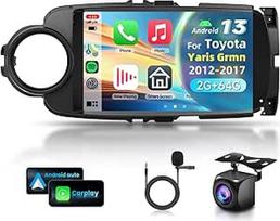 2G ir 64G VECHTEL 9 colių "Bluetooth" automobilinis radijas "Toyota Yaris Grmn" 2012-2017 m. "Carplay Android" belaidis automobilinis radijas, EQ, WiFi GPS Navi, "Airplay", "Android Cast", RDS/FM radijas 2 DIN su AHD galinio vaizdo kamera