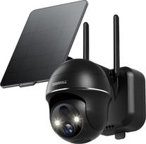 2K stebėjimo kamera Lauko baterija, 355°/90° PTZ WLAN kamera su saulės baterija, lauko stebėjimo spalvotas naktinis matymas, PIR judesio jutiklis, IP66, debesis (juoda)