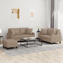 3 dalių minkštųjų baldų komplektas su kampine sofa-lova ir pufu „Cappuccino“ rudos spalvos, skirtas svetainei, svečių kambariui ir paauglių kambariui, su pagalvėmis ir daiktų laikymo vieta, taupantis vietą