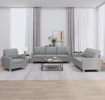 3 dalių sofos komplektas su pagalvėle Šviesiai pilkas audinys Sofa su miego funkcija Sofa su lovos funkcija