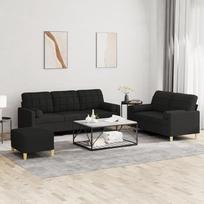 3 dalių sofos komplektas su pagalvėlėmis Juodo audinio kampinė sofa su miego funkcija