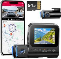 3 kanalų belaidė automobilio vaizdo kamera (priekinė ir galinė) – 4K + 1080P + 1080P FHD trijų kamerų sistema su 2,4 colio IPS ekranu, valdymu per programėlę, 64GB SD kortele, G-jutikliu, WDR, naktinio matymo funkcija, 24 valandų stovėjimo stebėjimo funk