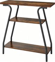 3 pakopų konsolinis stalas, siauras pramoninio stiliaus prieškambario stalas su medinėmis lentynomis ir metaliniu rėmu, skirtas prieškambariui ir svetainei (80x25x80 cm / 32x10x32 coliai)