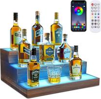 3 pakopų vyno stovas su šviesos LED alkoholio butelių rodymo dėklas Akrilo apšviesta baro butelių rodymo lentyna RGB apšvietimas namams Komercinis baras Šalis Medžio masyvas