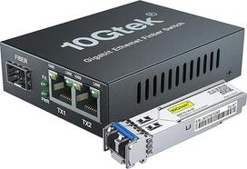 3 prievadų 1,25G medijos keitiklis su 1 SFP prievadu ir 2 RJ45 prievadais, supakuotas su 1000Base-LX moduliu, iš 1000Base-LX į 10/100/1000Base-Tx, iki 20 km