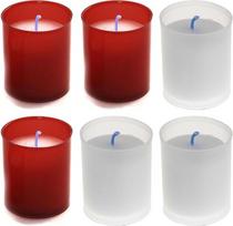 3 raudonų ir 3 baltų žvakių rinkinys 6,5 x 4,7 cm (skersmuo) - votyvinė žvakė - liturginių žvakių palinkėjimai - degimo laikas 24 valandos - augalinis parafinas