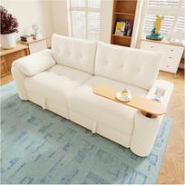 3 vietų sofa, kompaktiška modulinė sofa su saugykla, integruotu atlošu galvai ir staliukais, erdvę taupanti sofa-lova, moderni sofa, modulinė sofa, sofos (smėlio spalvos)