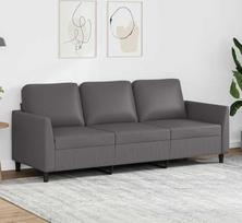3 vietų sofa, pilka, 200 cm, dirbtinė oda, moderni sofa-lova mažoms erdvėms, tvirtas metalinis rėmas, patogi sofa svetainei, biurui, prieškambariui