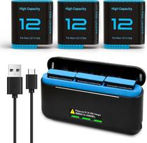 3 vnt. 2580 mAh baterijų rinkinys, skirtas „GoPro Hero 12“ / „Hero 11“ / „Hero 10“ / „Hero 9“ su 3 kanalų „Type-C“ baterijų įkrovimo stotele ir „USB-C“ įkrovimu
