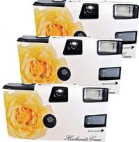3 vnt. „1A PHOTO PORST“ vienkartinių fotoaparatų „Yellow Wedding Rose“ su blykste, baterijomis ir juostele (3 vnt. pakuotė, po 27 kadrus kiekviename)