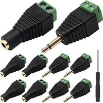 3,5 mm paauksuotas sraigtinis terminalas, 1/8 colio TS mono vyriškos ir 2 kontaktų sraigtinis gnybtas su 1/8 colio TS mono moteriškos ir 2 kontaktų sraigtiniu terminalu, baluneris be lydmetalio, konverteris su atsuktuvu